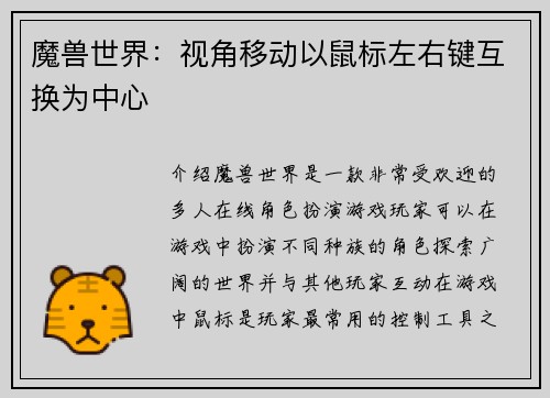 魔兽世界：视角移动以鼠标左右键互换为中心